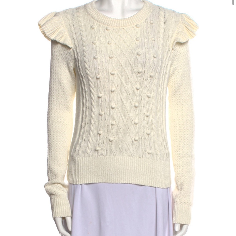 Veronica Beard Earl Ruffle Shoulder Cable Knit Ivory Sweater  XS - Picture 6 of 7